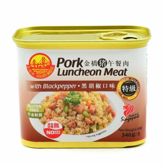 金桥黑胡椒猪午餐肉罐头 Golden Bridge Pork Black Pepper Luncheon Meat 340g